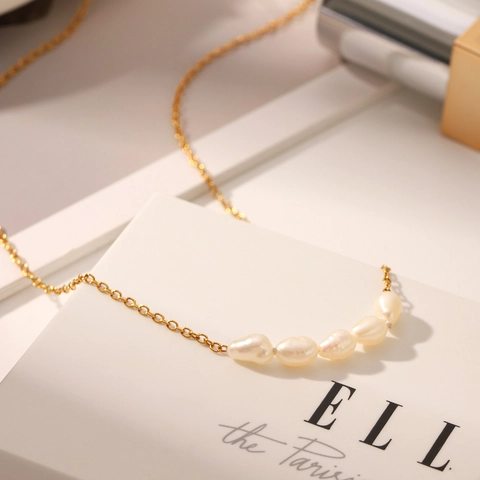 18K Vergoldeter Edelstahl Natürliche Süßwasser Süßwasserperle Halskette Elegante Schlüsselbeinkette Für Damen Schmuck Geschenk