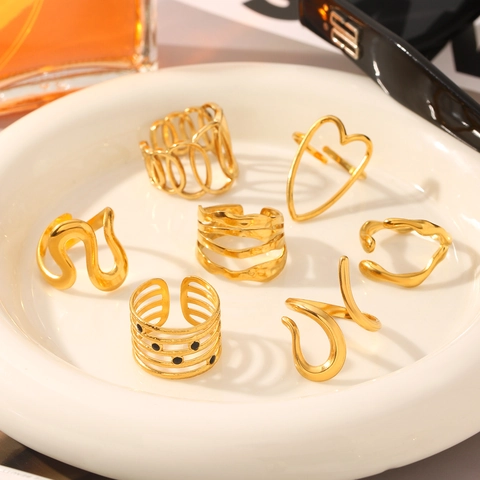 Anello Aperto Vintage in Acciaio Inossidabile per Donna Cuore Malocchio Onda Regolabile Anello Geometrico Gioielli Regalo