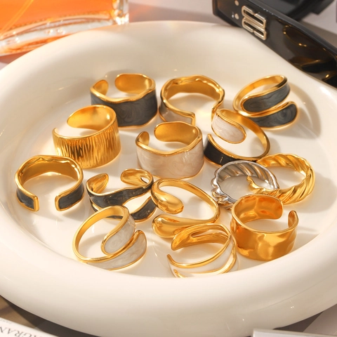 Anelli Aperti in Acciaio Inossidabile di Nicchia per Donna Smalto Malocchio Cuore Foglia Regolabile Onda Minimalista Anello da Dito Gioielli Regalo
