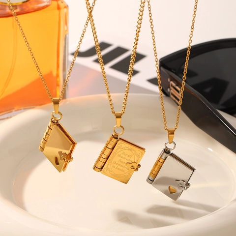 Stainless Steel Book Locket Star Butterfly Pendant Necklace For Women Men Gold Silver Plated Heart Fashion Jewelry Gift