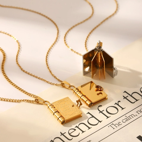 Stainless Steel Book Locket Star Butterfly Pendant Necklace For Women Men Gold Silver Plated Heart Fashion Jewelry Gift