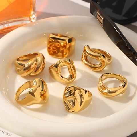 Orecchini Chunky in Acciaio Inossidabile da Donna Placcati Oro Argento Geometrici Irregolari Texture Lava Anelli a Sigillo Minimalisti Gioielli