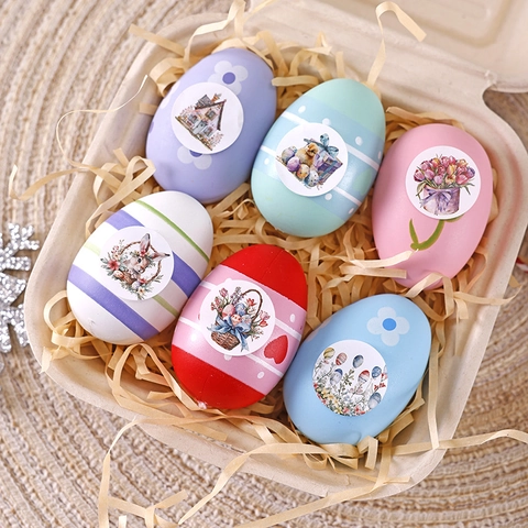 Easter Stickers Bunny Egg Flower Round Self Adhesive Paper Roll Decorative Label For Gift Sealing Scrapbooking