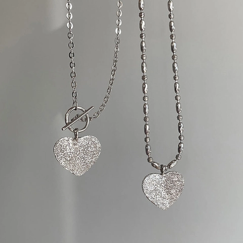 Collana con Pendente a Cuore in Argento Sterling 925 Zirconi Brillanti Cuore Satinato Chiusura a T Gioielli Minimalisti Regalo Donna