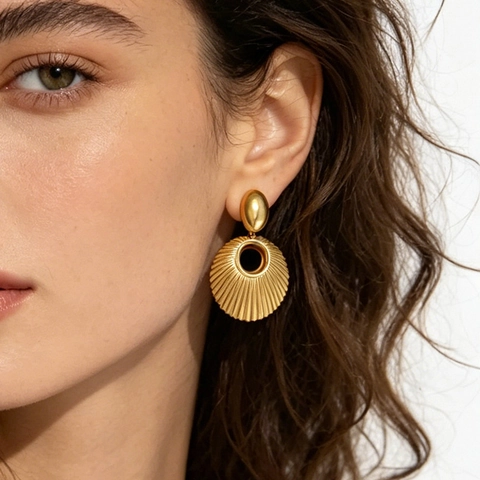 Boucles D'oreilles Pendantes Creuses Texture Coquille Acier Inoxydable Plaqué Or Style Rétro Vintage Pour Femmes