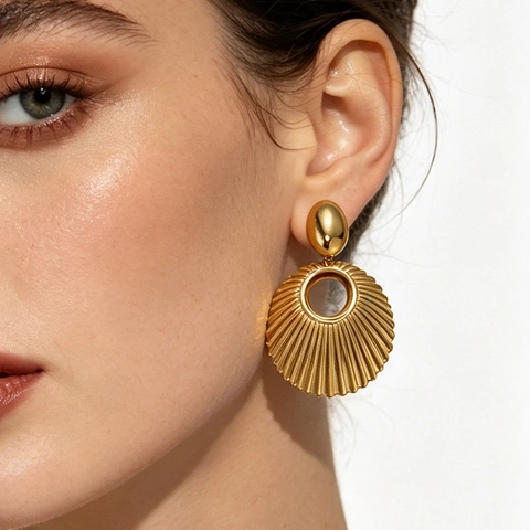 Boucles D'oreilles Pendantes Creuses Texture Coquille Acier Inoxydable Plaqué Or Style Rétro Vintage Pour Femmes