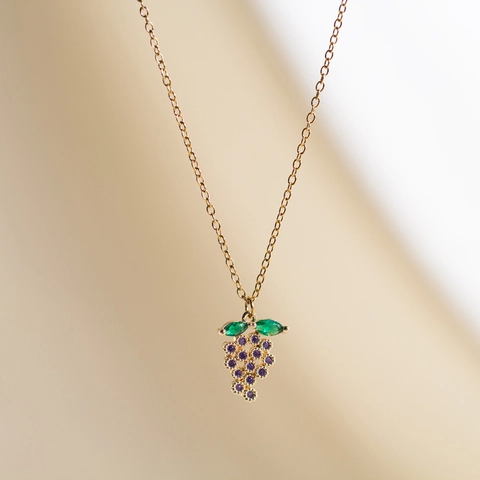 Collana Con Ciondolo A Forma Di Uva In Rame Placcato Oro Con Zircone Colorato Viola Verde Gioielli Frutta Da Donna