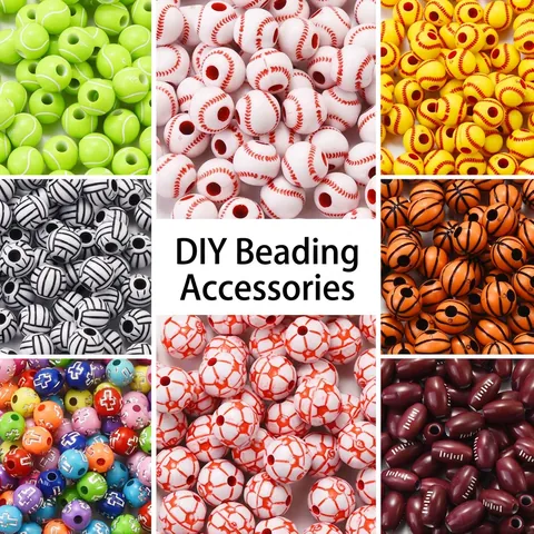 Acrylic Sports Ball Loose Beads Basketball Football Soccer Shape For DIY Jewelry Making Handmade Bracelet Crafts