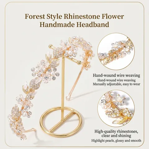 Diadema Elegante Para Novia Con Flores De Esmalte Hechas A Mano Pedrería Y Perlas Artificiales De Imitación Tocado Vintage Para Mujer