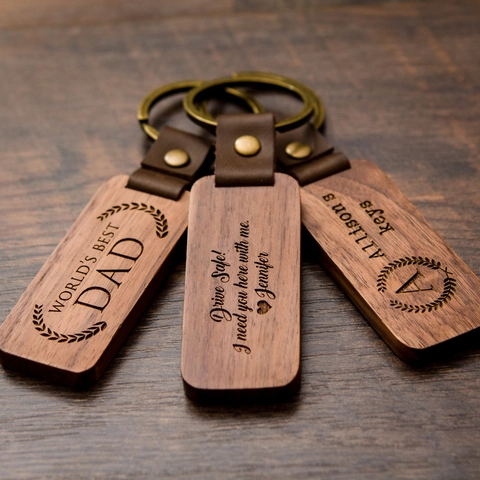 Porte-clés Rectangulaire en Bois et Cuir PU Avec Anneau en Métal Grain Naturel Porte-clés en Bois pour Clés de Voiture Moderne Minimaliste Cadeau Bijoux Homme Femme