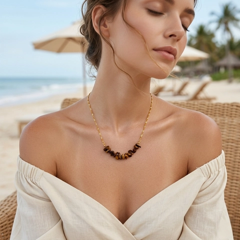 Collier en Acier Inoxydable Pierre Naturelle Irrégulière Plaqué Or 18K Chaîne à Maillons Perlée Bijoux Bohème pour Femmes