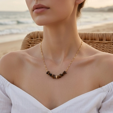 Irregular Natural Stone Stainless Steel Necklace 18K Gold Plated Beaded Link Chain Bohemian Style Women Jewelry Accessory