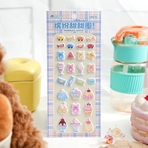 Mr Paper Dessert Shop Series 3D Puffy Foam Stickers Kawaii Strawberry Cake Bear Pudding DIY Decorative Scrapbooking Stickers