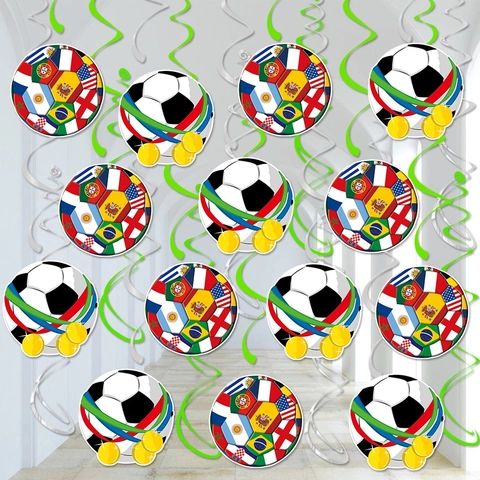 Decorazioni Pendenti Spirale Tema Calcio Cartone PVC Stile Torneo Internazionale Bandiere Nazionali Festa Soffitto