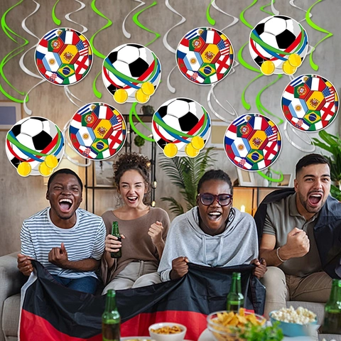 Decorazioni Pendenti Spirale Tema Calcio Cartone PVC Stile Torneo Internazionale Bandiere Nazionali Festa Soffitto