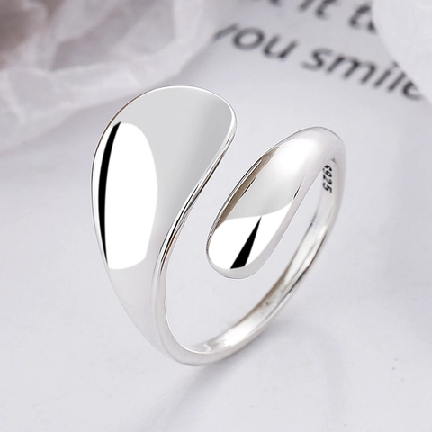 925 Sterling Silver Irregular Open Ring For Women Minimalist Polished Adjustable Silver Liquid Metal Style Finger Ring