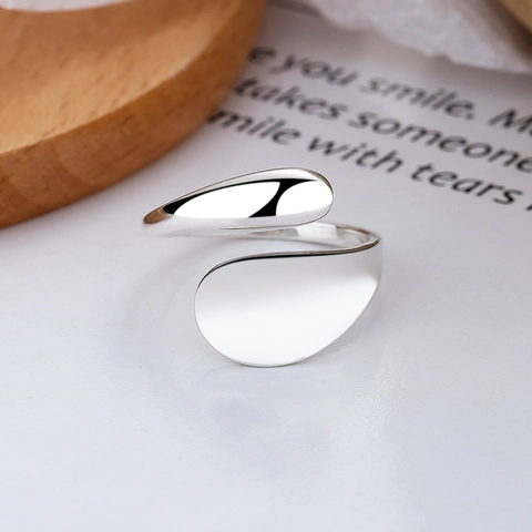 925 Sterling Silver Irregular Open Ring For Women Minimalist Polished Adjustable Silver Liquid Metal Style Finger Ring