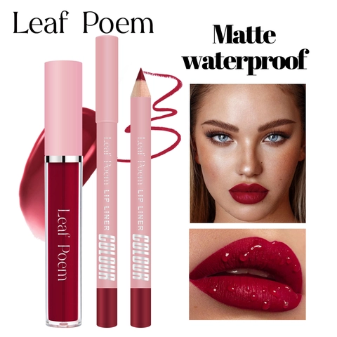 Matte Wasserdicht Flüssiger Lippenstift Und Lippenkonturenstift Kombi Vielfältige Farbtöne Langanhaltend Make-up Kit Für Damen