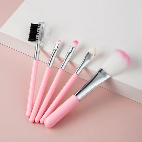 Grundierung Rouge Lidschatten Pinsel Augenbrauenkamm Schwamm-Applikator Rosa Synthetikfaser Tragbare Kosmetik Beauty Tools Damen