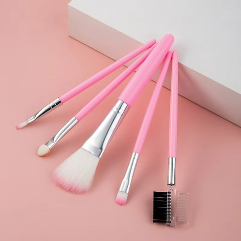 Grundierung Rouge Lidschatten Pinsel Augenbrauenkamm Schwamm-Applikator Rosa Synthetikfaser Tragbare Kosmetik Beauty Tools Damen