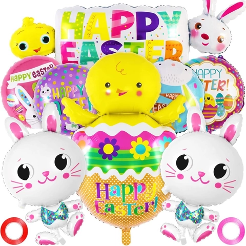 Set Decorazione Palloncini di Pasqua in Alluminio a Forma di Coniglio Pulcino Carota Uovo per Festa di Compleanno Bambini