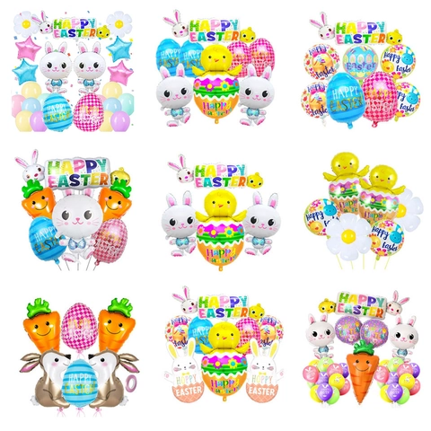 Set Decorazione Palloncini di Pasqua in Alluminio a Forma di Coniglio Pulcino Carota Uovo per Festa di Compleanno Bambini