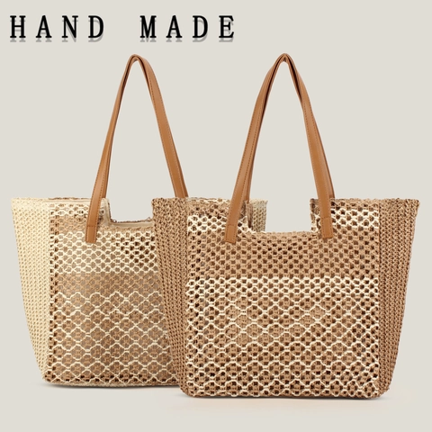 Women Woven Tote Bag Straw Paper Braided Large Capacity Beach Vacation Summer Casual Shoulder Handbag