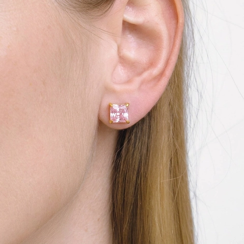 Square Zirconia Stud Earrings With Stainless Steel Earring Post 18K Gold Plated Waterproof Hypoallergenic Jewelry