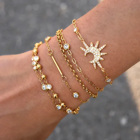 316 Stainless Steel Zirconia Stackable Bracelet For Women Gold Plated Tarnish Free Geometric Sun Moon Luxury Jewelry Gift
