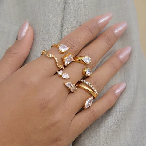 Stainless Steel Zirconia Open Ring For Women Gold Plated Geometric Adjustable Ring Luxury High Quality Minimalist Finger Jewelry