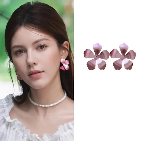 Boucles D'oreilles Puces Fleurs Mattes Avec Tige En Argent Sterling 925 Vintage Doux Élégant Peint Bijoux Pour Femmes