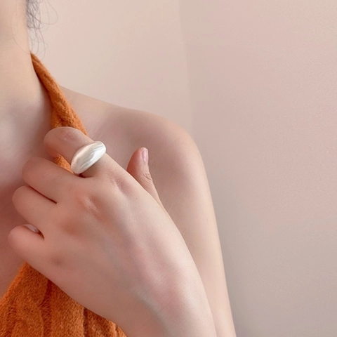 French Brushed Matte Open Ring Women Copper Gold Silver Plated Irregular Dome Geometric Minimalist Statement Finger Ring