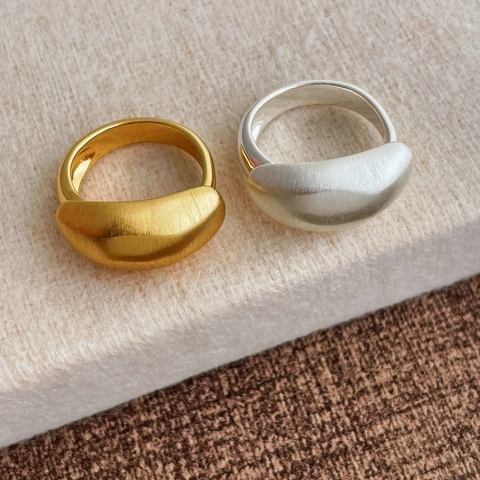 French Brushed Matte Open Ring Women Copper Gold Silver Plated Irregular Dome Geometric Minimalist Statement Finger Ring