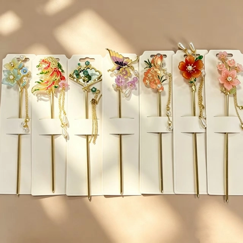 Ancient Chinese Style Hair Stick Alloy Resin Flower Imitation Artificial Pearl Tassel Elegant Hanfu Cosplay Hairpin For Women