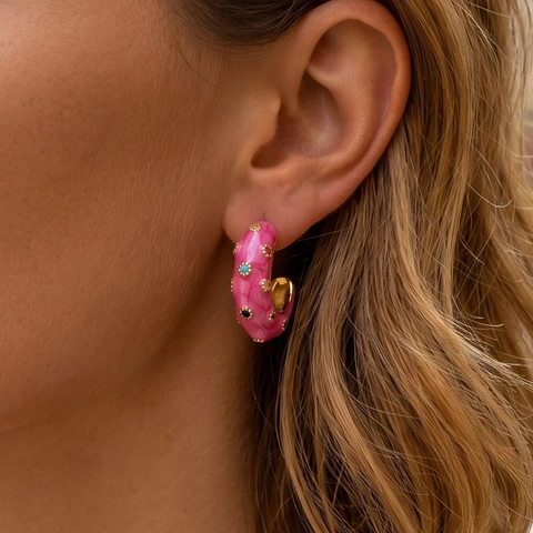 Orecchini A Cerchio A Forma Di C In Smalto Colorato E Orecchini A Lobo Quadrati Con Strass Placcati Oro 925 Sterling Silver Earring Post