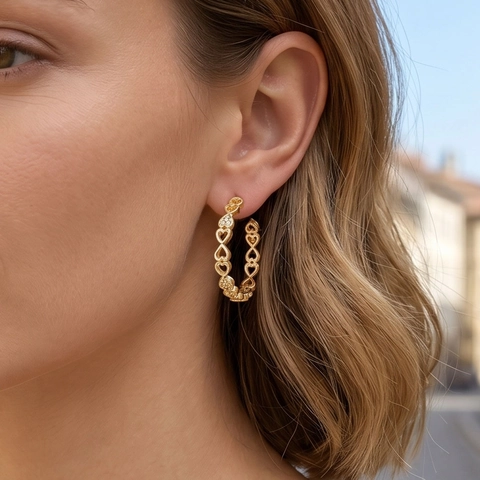 Gold Plated Copper Chain Hoop Earrings Inlaid Rhinestone Infinity Heart Bear Geometric C-Shaped Earrings For Women Jewelry