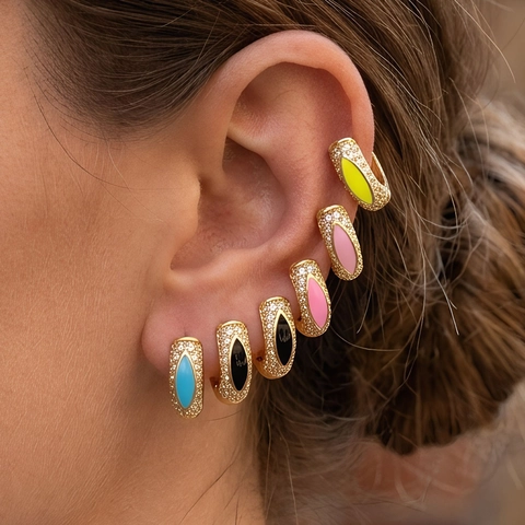 18K Vergoldetes Kupfer Bunte Emaille Marquis Ohrringe Mikro Zirkonia Leicht Elegant Huggie Ohrringe Für Damen Schmuck