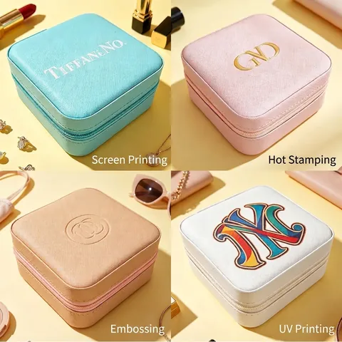 Portable Jewelry Box PU Leather Zippered Travel Organizer Case For Rings Necklaces Earrings Mini Storage
