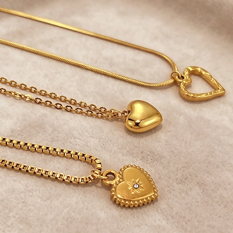 Vintage Edelstahl Herz Anhänger Halskette Für Damen Gold Vergoldet Stern Gravur Strass Schlüsselbein Kette Schmuck Geschenk