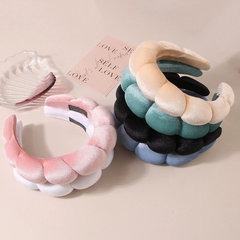 Women Vintage Padded Headband Thick Sponge Cloud Bubble Hairband High Top Fashion Hair Accessories Elegant Fabric Headpiece