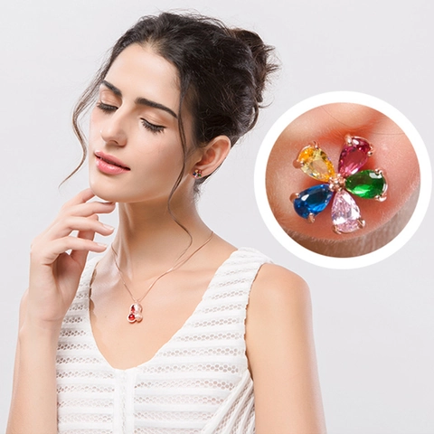 Copper Zirconia Flower Stud Earrings For Women Multi Color Petal Rose Gold Plated Fashion Commuter Jewelry Accessories