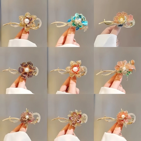 Elegante Molletta Per Capelli Fiore Farfalla Lega Perla Artificial Twist Banana Clip Accessorio Per Styling Vintage Francese Donna