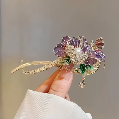 Elegante Molletta Per Capelli Fiore Farfalla Lega Perla Artificial Twist Banana Clip Accessorio Per Styling Vintage Francese Donna
