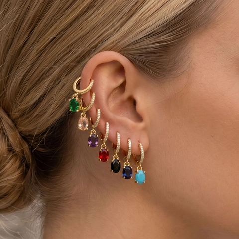 Geometric Rectangle Oval Gemstone Hoop Earrings With Earring Post Copper Zircon Fashion Jewelry