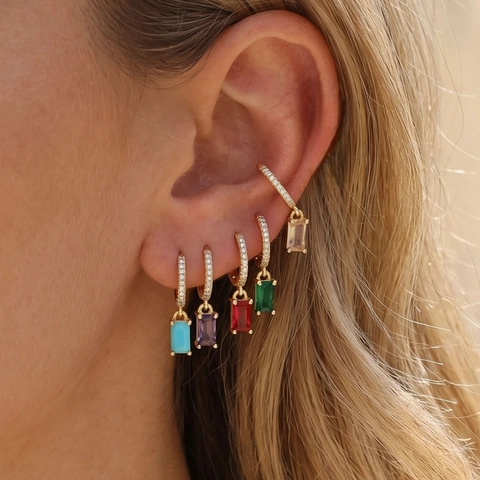 Geometric Rectangle Oval Gemstone Hoop Earrings With Earring Post Copper Zircon Fashion Jewelry