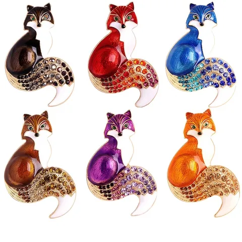 Broche Renard Épingle Alliage Zinc Émail Strass Scintillant Accessoire Animal Pour Femmes Pull Gilet Rétro Élégant
