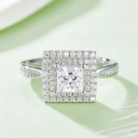 Luxe Princess Cut Moissaniet Ring 925 Sterling Zilver Dubbele Halo Verlovingsring Bruiloft Ring Voor Vrouwen Sieraden