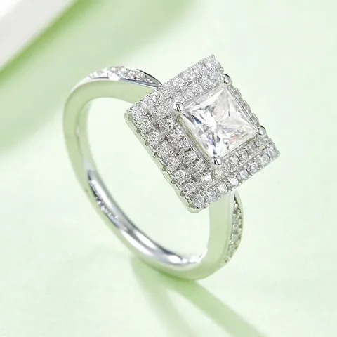 Luxe Princess Cut Moissaniet Ring 925 Sterling Zilver Dubbele Halo Verlovingsring Bruiloft Ring Voor Vrouwen Sieraden