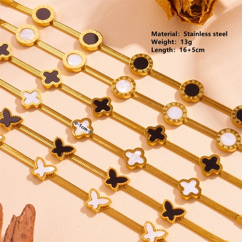 Bracelet En Acier Inoxydable Papillon Chiffres Romains Bijou Durable Chaîne Serpent Élégante Pour Femmes