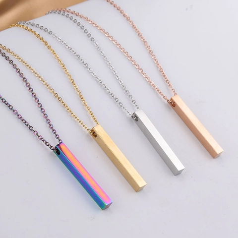 Collar Con Colgante De Barra Larga Minimalista Acero Inoxidable Chapado En Oro 18K Pulido Espejo Columna Geométrica